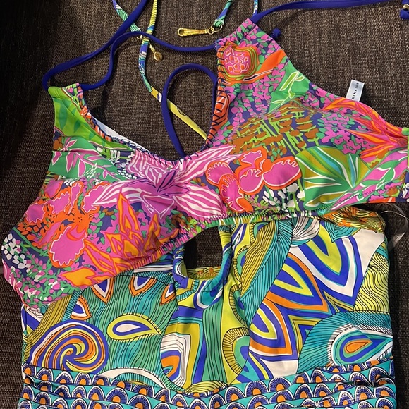 Lot of 2 Trina Turk Halter padded Bikini Halter String tops size 10 12 - Picture 3 of 11